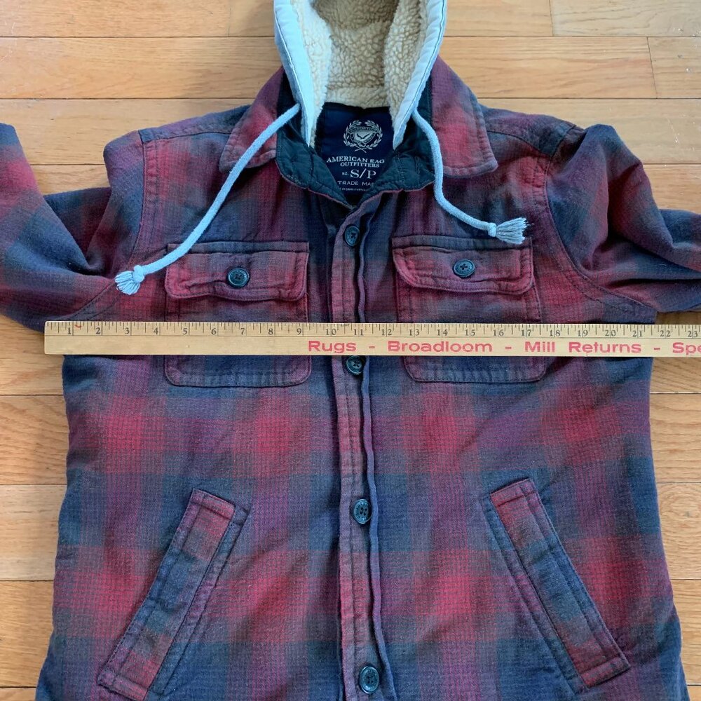 American‎ Eagle Mens S Plaid Sherpa Lined Full Button Jacket Hooded Y2K - Picture 7 of 8